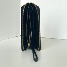 Load image into Gallery viewer, Black wallet with gold zipper on a white background