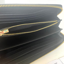 Load image into Gallery viewer, Black wallet with gold zipper on a white background