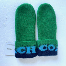 Load image into Gallery viewer, Coach MIttens Gloves Wool Knit Women&#39;s Colorblock Logo Green Blue Alpaca