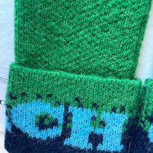 Load image into Gallery viewer, Coach MIttens Gloves Wool Knit Women&#39;s Colorblock Logo Green Blue Alpaca