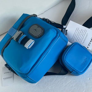 Coach Max Crossbody C9836 Blue Nylon Leather Pouch Shoulder Bag Adjustable