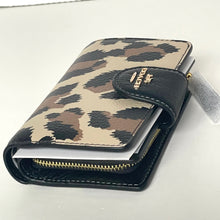 Load image into Gallery viewer, Leopard print wallet with black accents on a white background