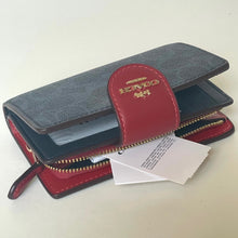 Load image into Gallery viewer, Coach Medium Corner Zip Wallet CW786 Denim Red Signature Canvas Compact ID