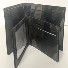 Load image into Gallery viewer, Black textured wallet open on a white background