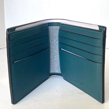 Load image into Gallery viewer, Teal leather wallet with card slots on a white background