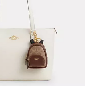 Coach Mini Court Backpack Bag Charm Keychain Brown Signature Canvas CX066