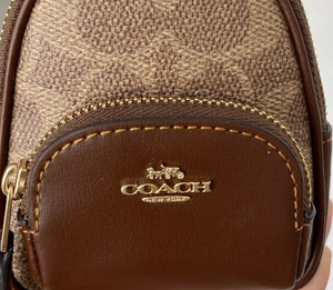 Coach Mini Court Backpack Bag Charm Keychain Brown Signature Canvas CX066