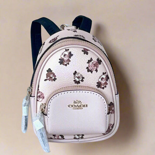 Coach Mini Court Backpack Bag Charm Pink Rosette Keychain Floral CAA68