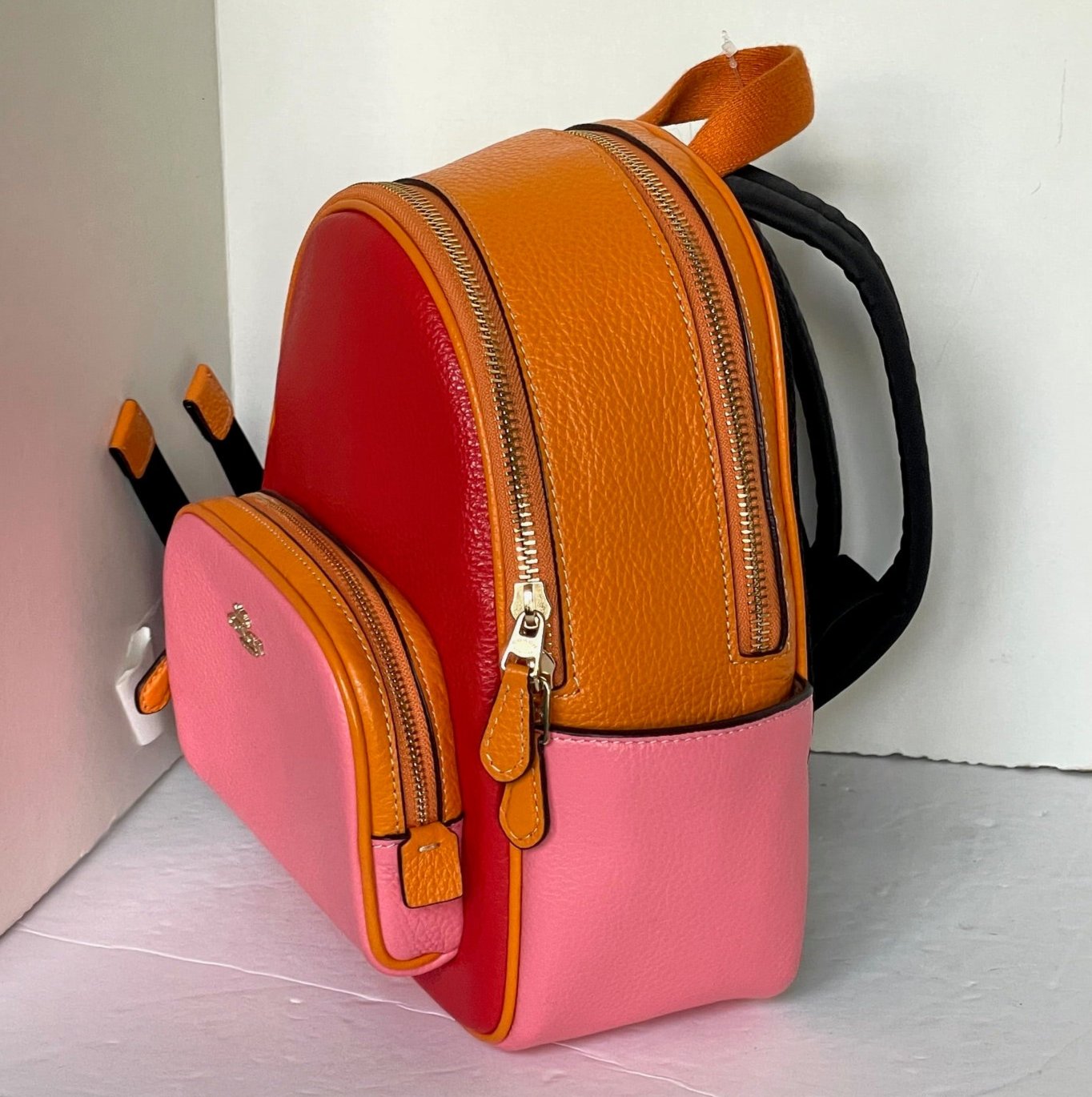 coach backpack colorblock Coach Mini Court Backpack Colorblock Leather Small Bag Red Pink Orange – Luxe Fashion Finds