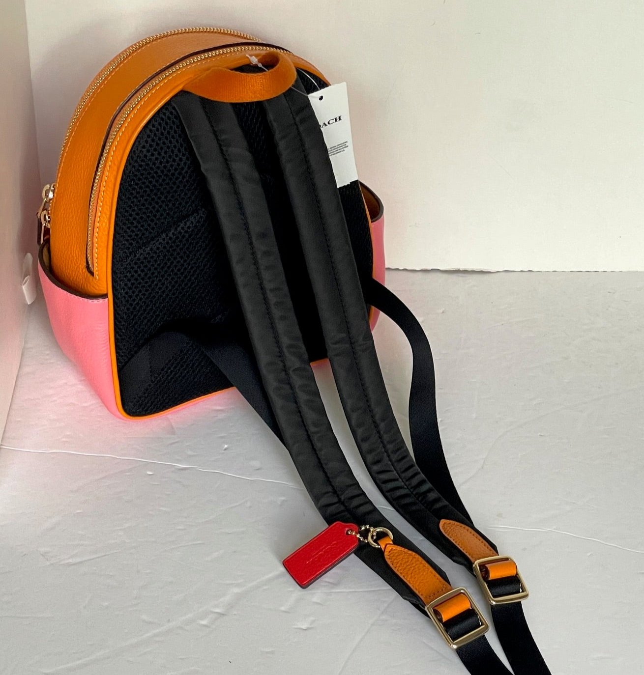 coach derby backpack orange Coach Mini Court Backpack Colorblock Leather Small Bag Red Pink Orange – Luxe Fashion Finds