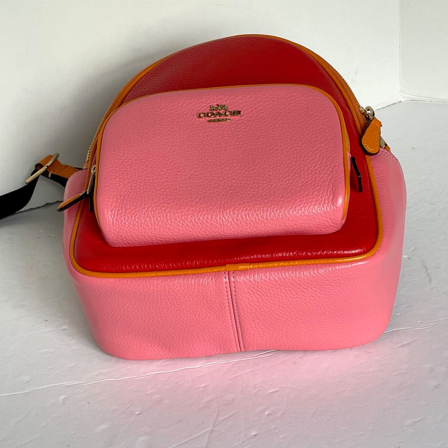 coach court backpack colorblock Coach Mini Court Backpack Colorblock Leather Small Bag Red Pink Orange – Luxe Fashion Finds