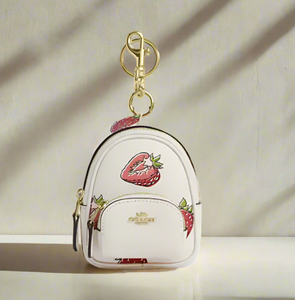 Coach Mini Court Strawberry Backpack Bag Charm CAO93 White Keychain ORGPKG