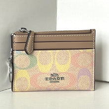 Load image into Gallery viewer, Coach Mini Skinny ID Case Rainbow Signature Canvas Yellow Keyring Wallet CDF92