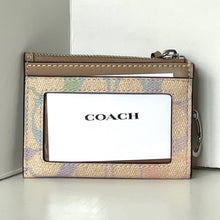 Load image into Gallery viewer, Coach Mini Skinny ID Case Rainbow Signature Canvas Yellow Keyring Wallet CDF92