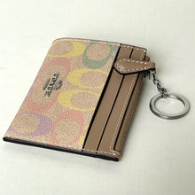 Load image into Gallery viewer, Coach Mini Skinny ID Case Rainbow Signature Canvas Yellow Keyring Wallet CDF92