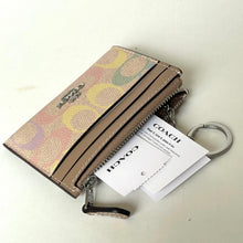 Load image into Gallery viewer, Coach Mini Skinny ID Case Rainbow Signature Canvas Yellow Keyring Wallet CDF92