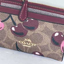 Load image into Gallery viewer, Coach Mini Skinny ID Wallet Cherry Red CZ462 Keyring Signature Brown Canvas