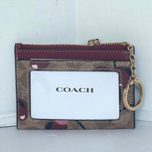 Load image into Gallery viewer, Coach Mini Skinny ID Wallet Cherry Red CZ462 Keyring Signature Brown Canvas