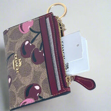 Load image into Gallery viewer, Coach Mini Skinny ID Wallet Cherry Red CZ462 Keyring Signature Brown Canvas