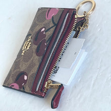 Load image into Gallery viewer, Coach Mini Skinny ID Wallet Cherry Red CZ462 Keyring Signature Brown Canvas