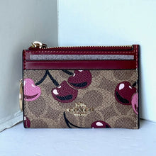 Load image into Gallery viewer, Coach Mini Skinny ID Wallet Cherry Red CZ462 Keyring Signature Brown Canvas