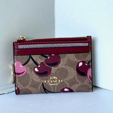 Load image into Gallery viewer, Coach Mini Skinny ID Wallet Cherry Red CZ462 Keyring Signature Brown Canvas