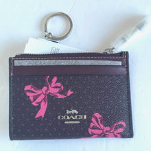 Load image into Gallery viewer, Coach Mini Skinny ID Wallet Womens Red Bow Print Keyring Canvas CZ460