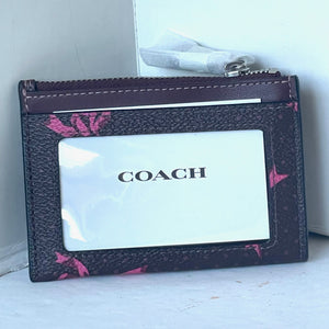 Coach Mini Skinny ID Wallet Womens Red Bow Print Keyring Canvas CZ460