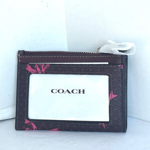 Coach Mini Skinny ID Wallet Womens Red Bow Print Keyring Canvas CZ460