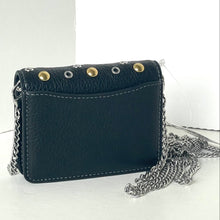 Load image into Gallery viewer, Black leather handbag with chain detail on a white background