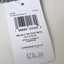 Load image into Gallery viewer, Clothing tag with barcode and price on a white background