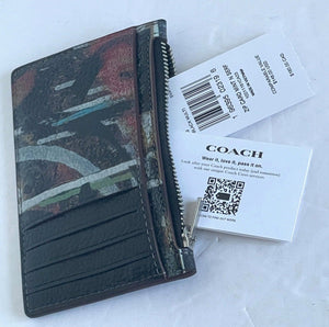 Coach Mint + Serf Zip Card Case Slim Leather Black Wallet CM159 Unisex