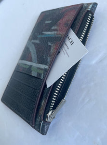 Coach Mint + Serf Zip Card Case Slim Leather Black Wallet CM159 Unisex