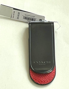 Coach Money Clip CM180 Red Leather Mens Black Antique Nickel Wallet Alternative