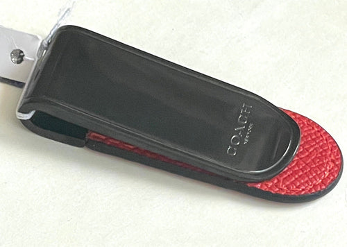Coach Money Clip CM180 Red Leather Mens Black Antique Nickel Wallet Alternative