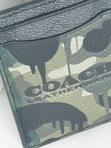 Coach Money Clip Card Case Mens Camo Black Leather Slim Wallet Compact CA300