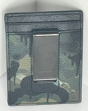 Load image into Gallery viewer, Coach Money Clip Card Case Mens Camo Black Leather Slim Wallet Compact CA300