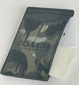 Coach Money Clip Card Case Mens Camo Black Leather Slim Wallet Compact CA300