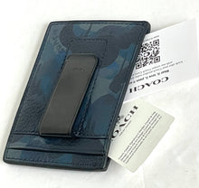 Load image into Gallery viewer, Coach Money Clip Card Case Mens Camo Blue Leather Slim Wallet Compact CC138