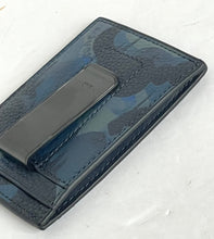 Load image into Gallery viewer, Coach Money Clip Card Case Mens Camo Blue Leather Slim Wallet Compact CC138