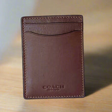 Load image into Gallery viewer, Coach Money Clip Card Case Mens Dark Saddle Leather C6702 Wallet Compact