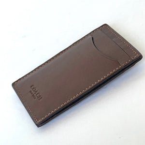 Coach Money Clip Card Case Mens Dark Saddle Leather C6702 Wallet Compact