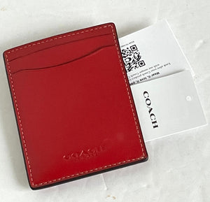 Coach Money Clip Card Case Mens Red Leather Slim Wallet Compact C6702