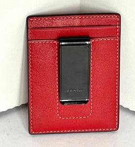 Coach Money Clip Card Case Mens Red Leather Slim Wallet Compact C6702