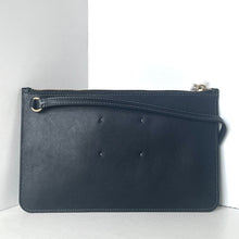 Load image into Gallery viewer, Navy blue leather clutch bag with gold zipper on a white background