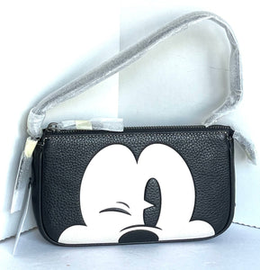 Coach Nolita 19 Disney Shoulder Bag Womens Black Leather Wink Mickey Mouse CN506