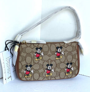 Coach Nolita 19 Disney Womens Brown Signature Jacquard Leather Mickey Mouse CN507