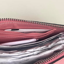 Load image into Gallery viewer, Pink wallet with silver zipper on a light gray background