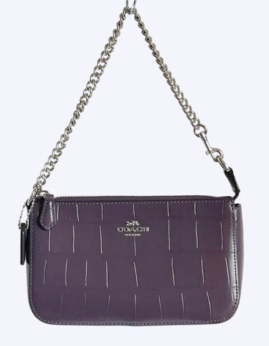 Coach Nolita 19 Shoulder Bag CN382 Croc Embossed Leather Clutch Chain Amethyst