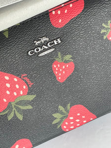 Coach Nolita 19 Shoulder Bag Womens Small Black Leather Wild Strawberry Print